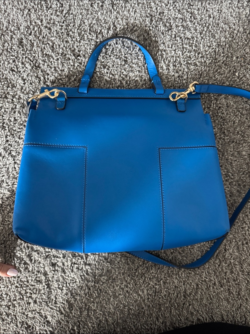Tory Burch Cobalt Blue Leather Top-Handle Satchel with Crossbody Strap - Picture 4 of 6